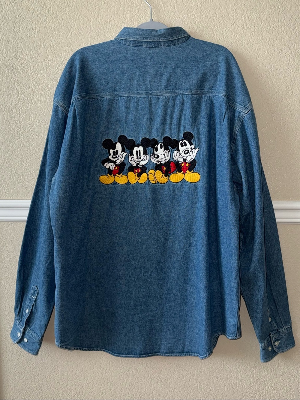 Vintage Disney Mickey Mouse Embroidered Denim Button Down Shirt Cotton XXL